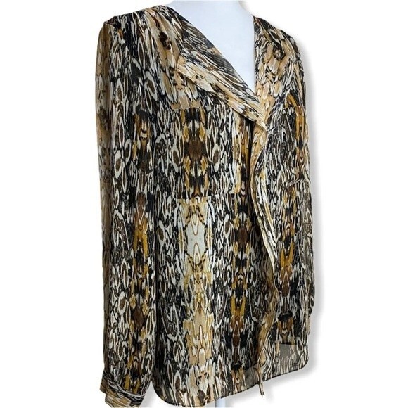 Calvin Klein Animal Print Ruffle V-Neckline Blouse Women's Long Sleeve (Size S) - Picture 3 of 14